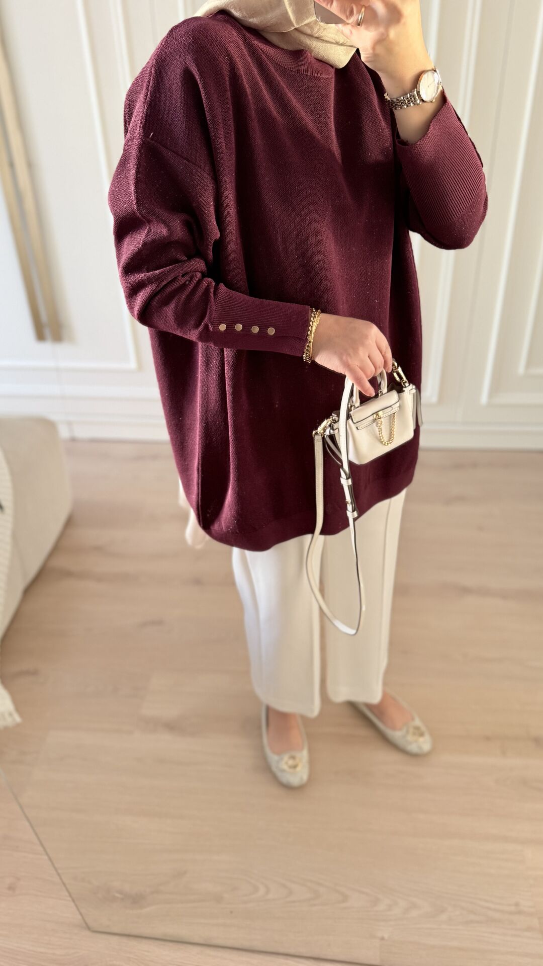 Işıltılı Droplu Tunik Bordo