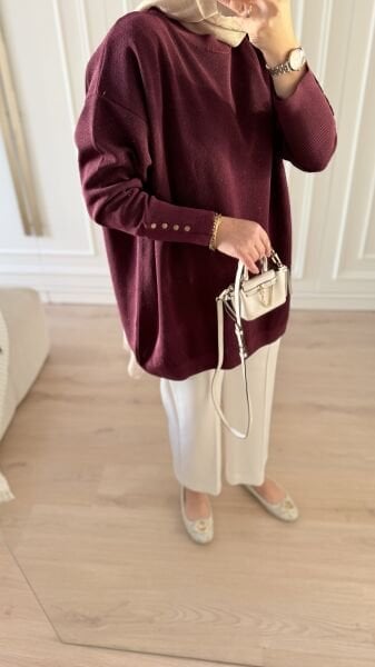 Işıltılı Droplu Tunik Bordo