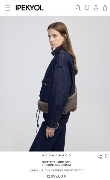 İpkyl Kemerli Denim Mont