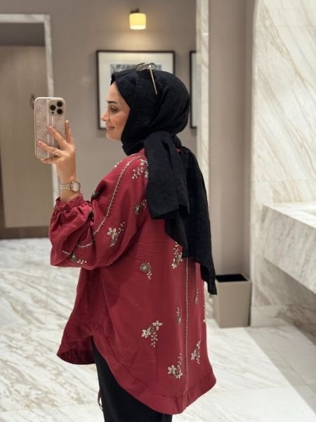 İşlemeli Kimono Bordo ÖN SİPARİŞ