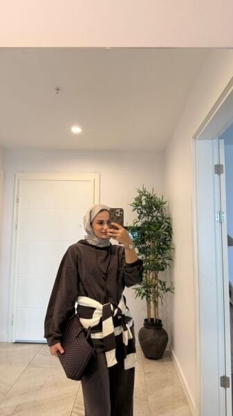 Yanları Fitilli Modal Takım Kahverengi