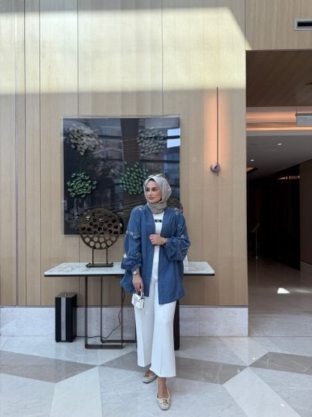 İşlemeli Kimono İndigo