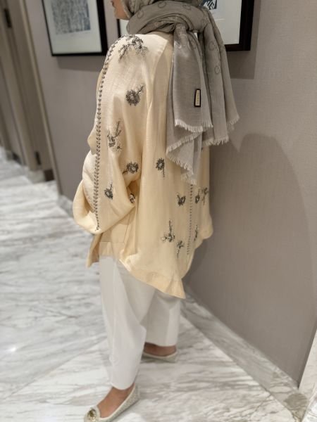 İşlemeli Kimono Krem