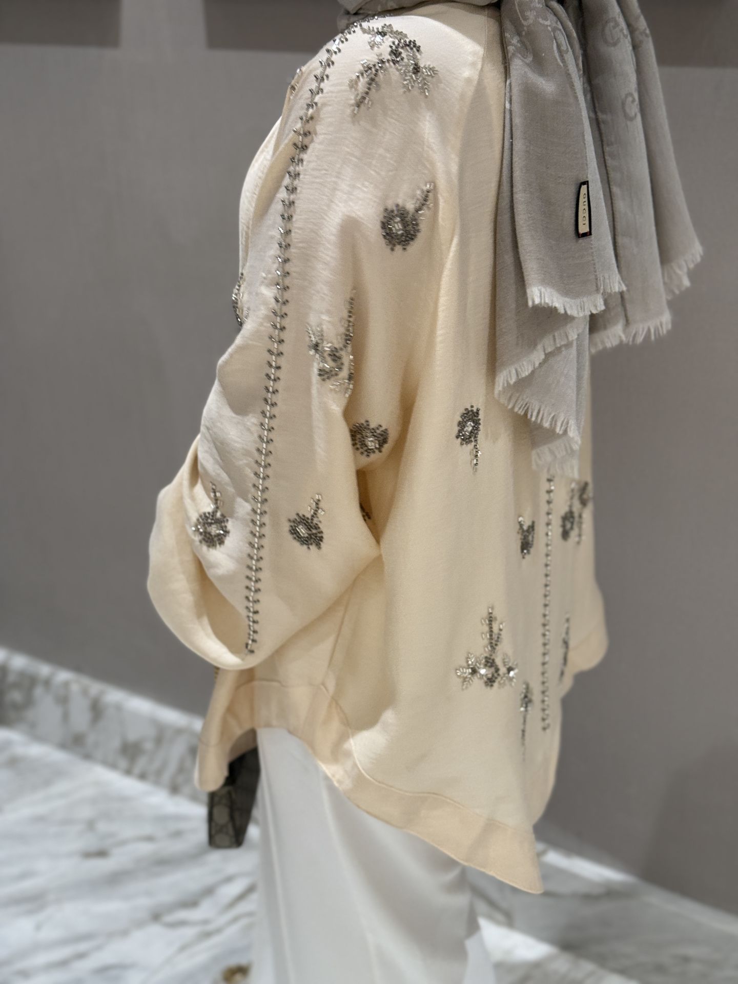 İşlemeli Kimono Krem