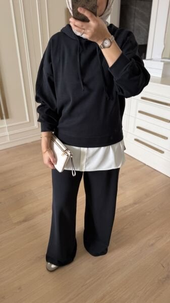 Yanları Fitilli Modal Takım Siyah