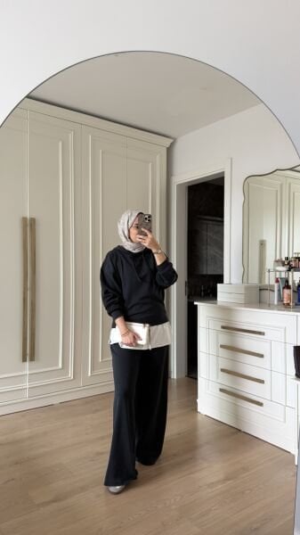 Yanları Fitilli Modal Takım Siyah