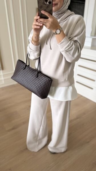 Yanları Fitilli Modal Takım Bej