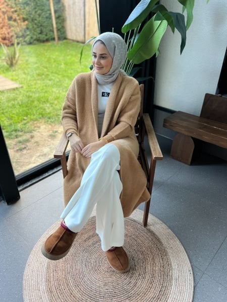 Şal Yaka Hırka Taba