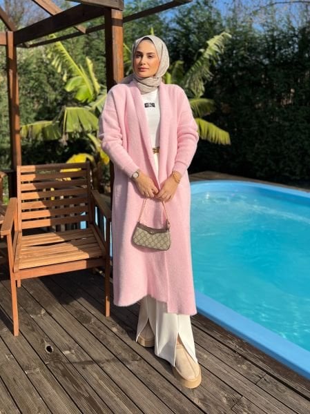 Şal Yaka Hırka Pembe