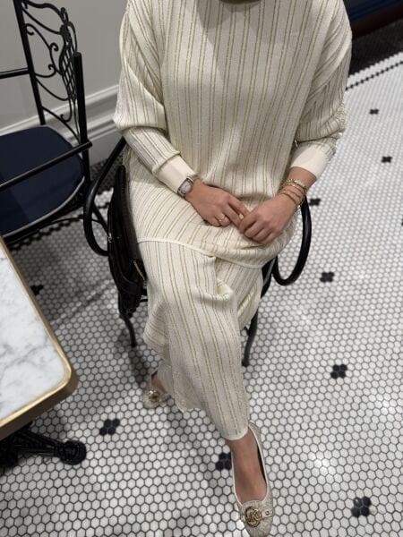 Işıltılı Triko Takım Ekru