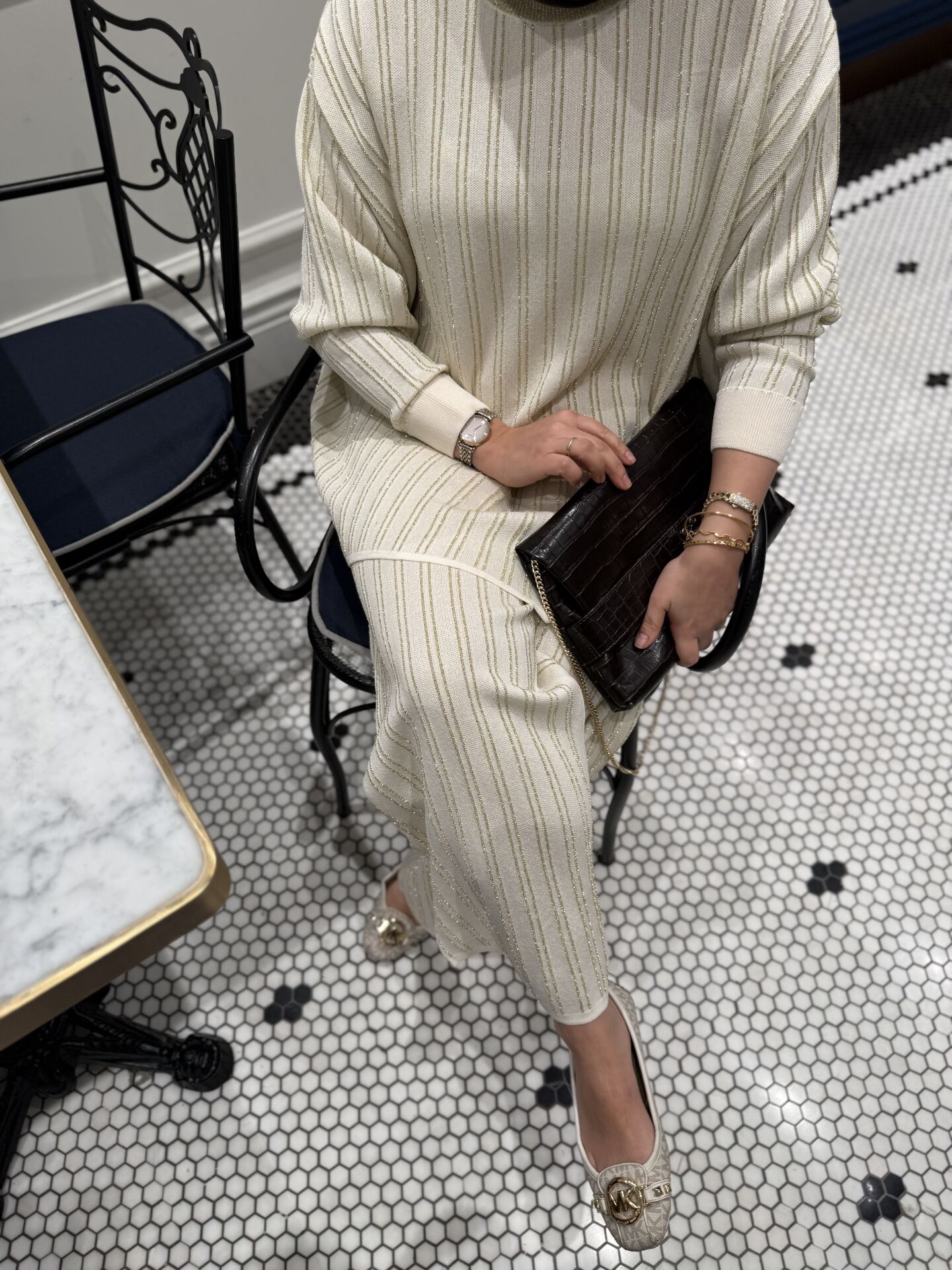 Işıltılı Triko Takım Ekru