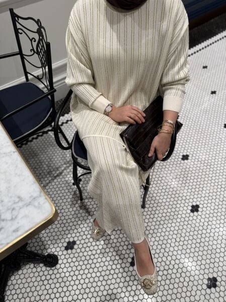 Işıltılı Triko Takım Ekru