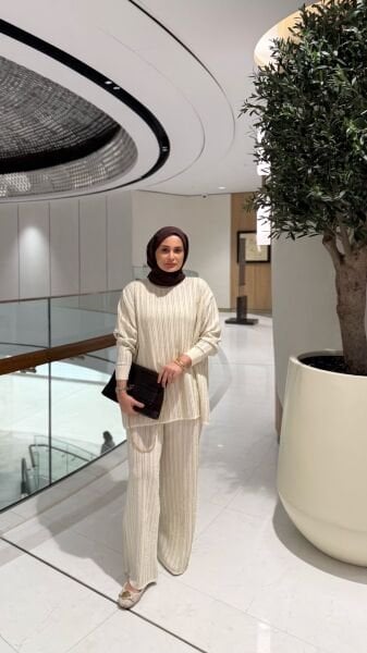 Işıltılı Triko Takım Ekru