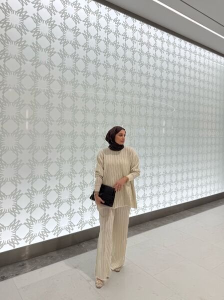 Işıltılı Triko Takım Ekru