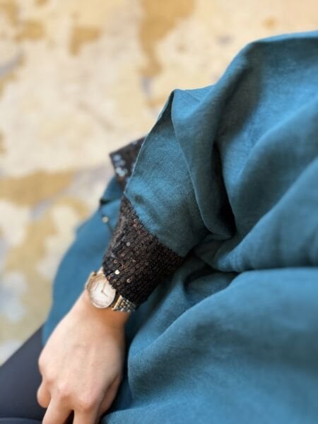 Pul Detaylı Keten Kimono