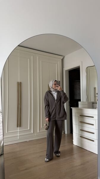 Fermuarlı Oyhs Takım Kahverengi