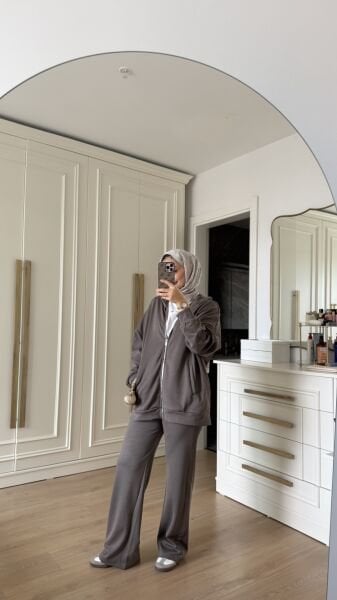 Fermuarlı Oyhs Takım Kahverengi