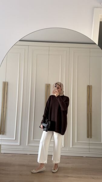 Işıltılı Droplu Tunik Kahverengi