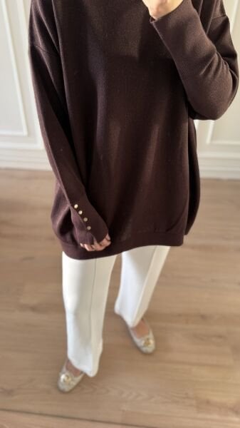 Işıltılı Droplu Tunik Kahverengi