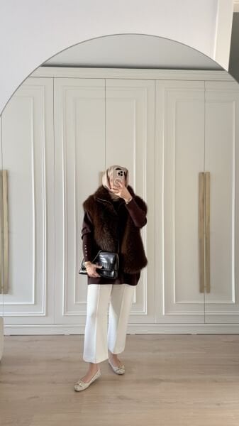 Işıltılı Droplu Tunik Kahverengi