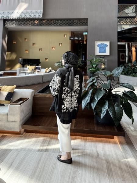 İşlemeli Kimono Siyah