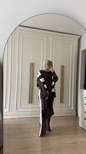 Nervürlü Eşofman Takımı Kahverengi