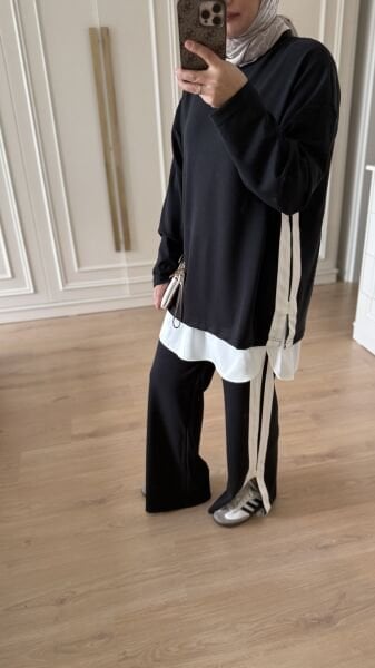 Nervürlü Eşofman Takımı Siyah