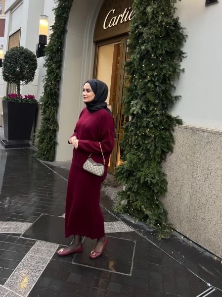 Etekli Triko Takım Bordo
