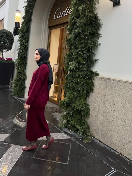 Etekli Triko Takım Bordo