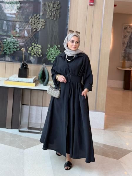 Kemerli Elbise Siyah