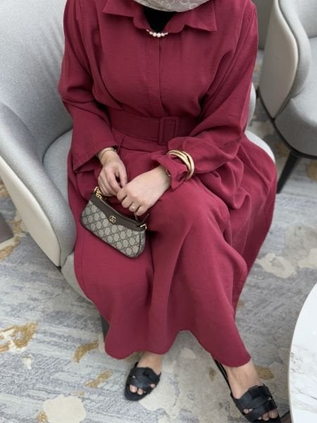 Kemerli Elbise Bordo