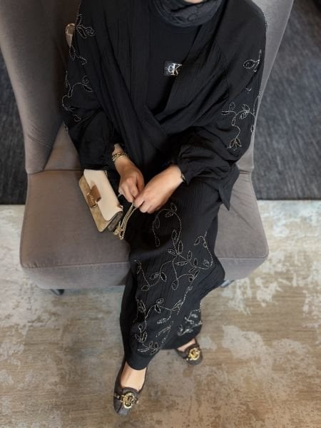 Yaprak İşlemeli Kimono Siyah