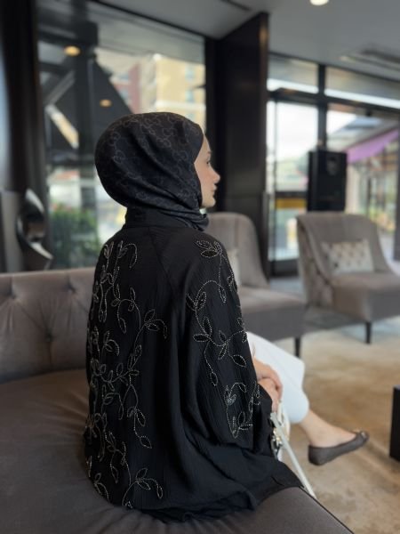 Yaprak İşlemeli Kimono Siyah