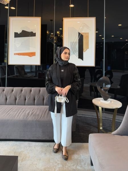 Yaprak İşlemeli Kimono Siyah
