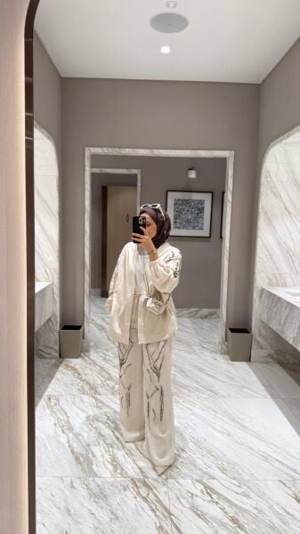 Naturel Taşlı Kimono Takım