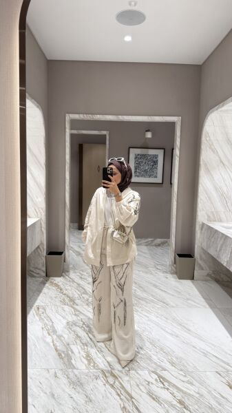 Naturel Taşlı Kimono Takım