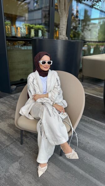 Naturel Taşlı Kimono Takım