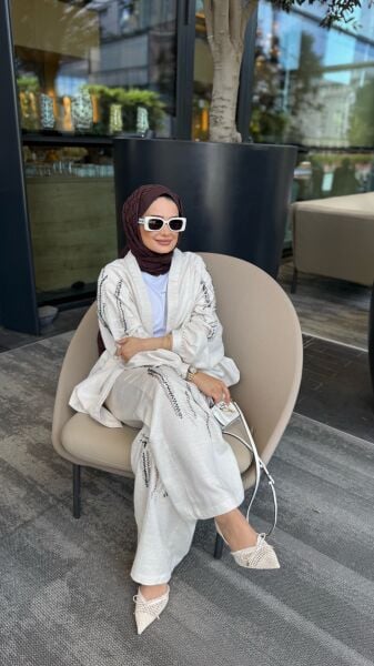 Naturel Taşlı Kimono Takım