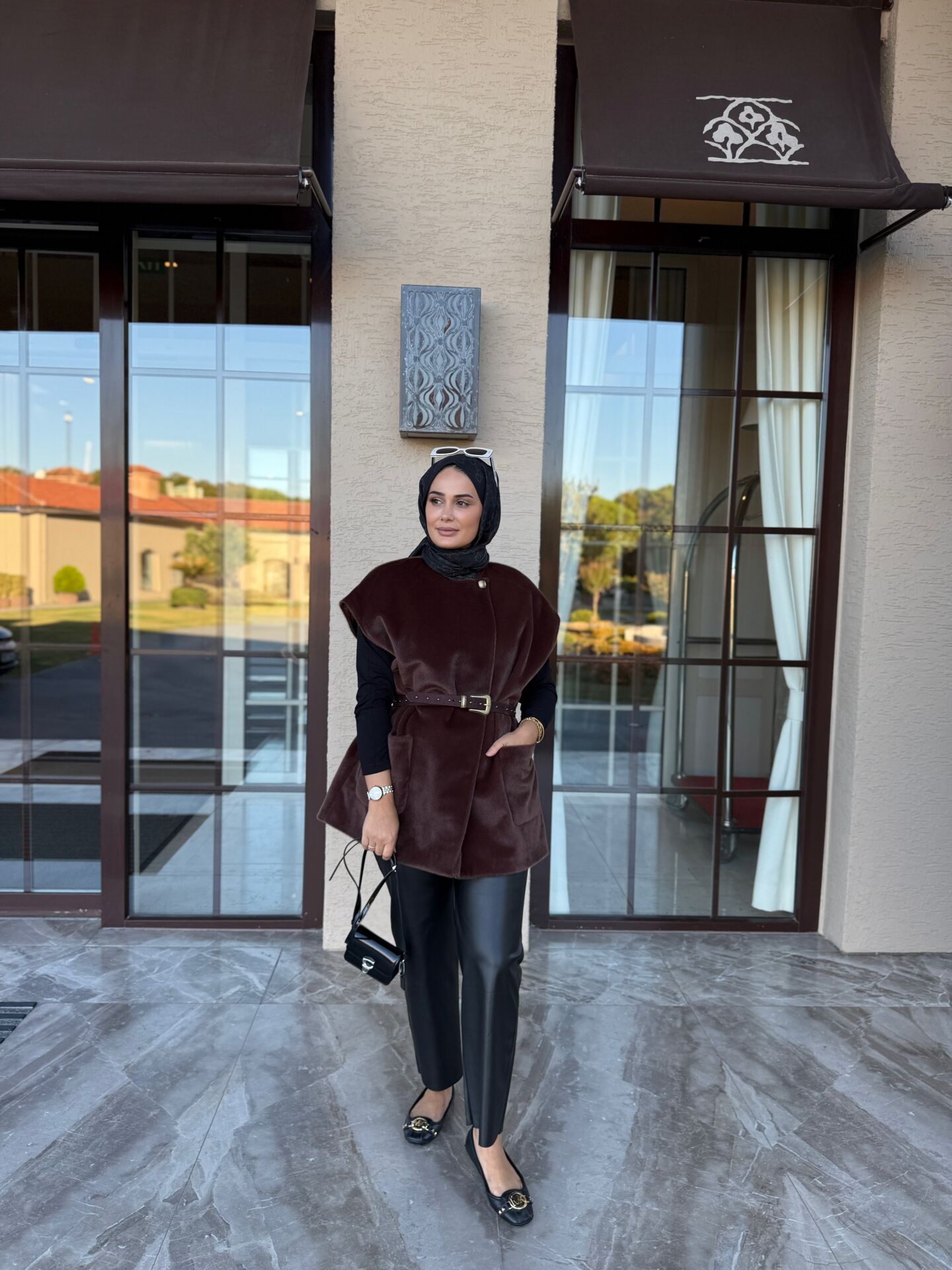 Kemerli Kürk Yelek Kahverengi