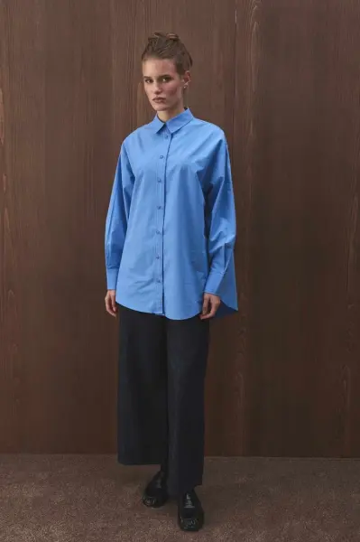 Premium Poplin Mavi  Gömlek
