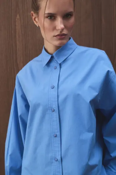 Premium Poplin Mavi  Gömlek