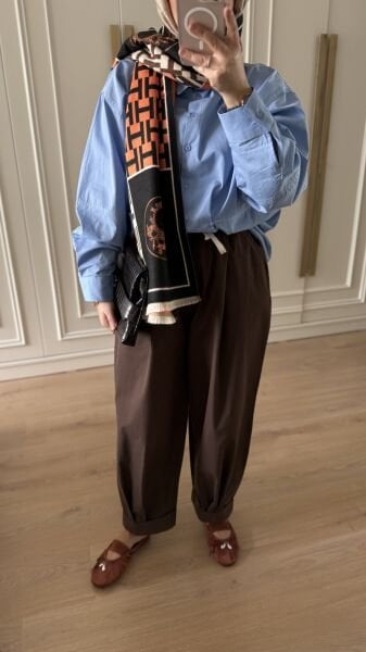 Pamuklu Oversize Gömlek Mavi