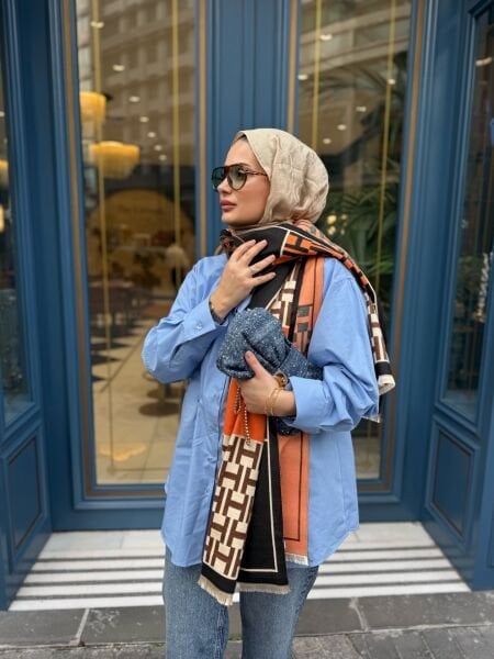 Pamuklu Oversize Gömlek Mavi