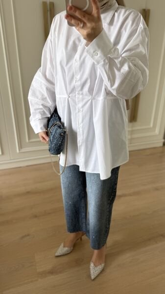 Pamuklu Oversize Gömlek Beyaz