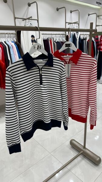 Polo Yaka Çizgili Sweat