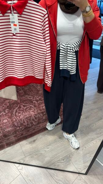 Polo Yaka Çizgili Sweat