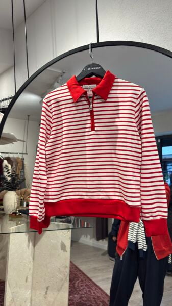 Polo Yaka Çizgili Sweat