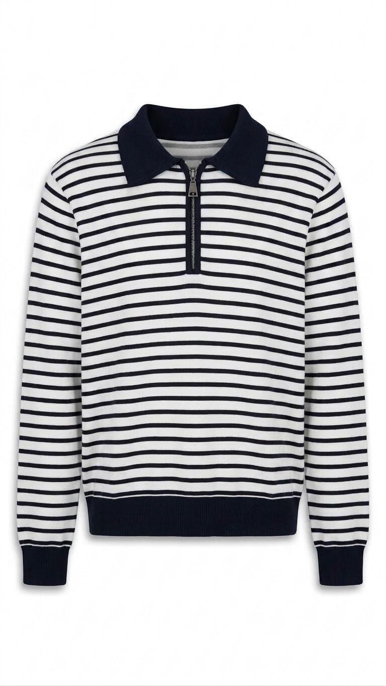 Polo Yaka Çizgili Sweat