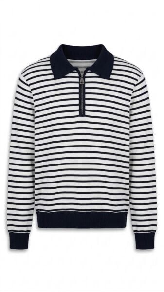 Polo Yaka Çizgili Sweat