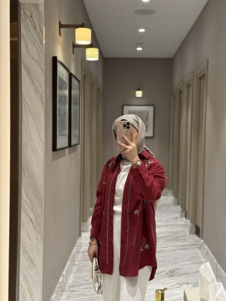 İşlemeli Gömlek Bordo